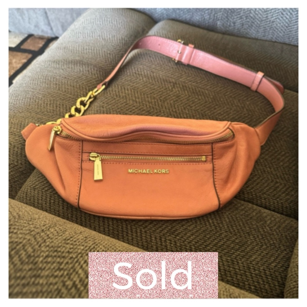 Michael Kors Brown Leather Crossbody Bag with Gold Details